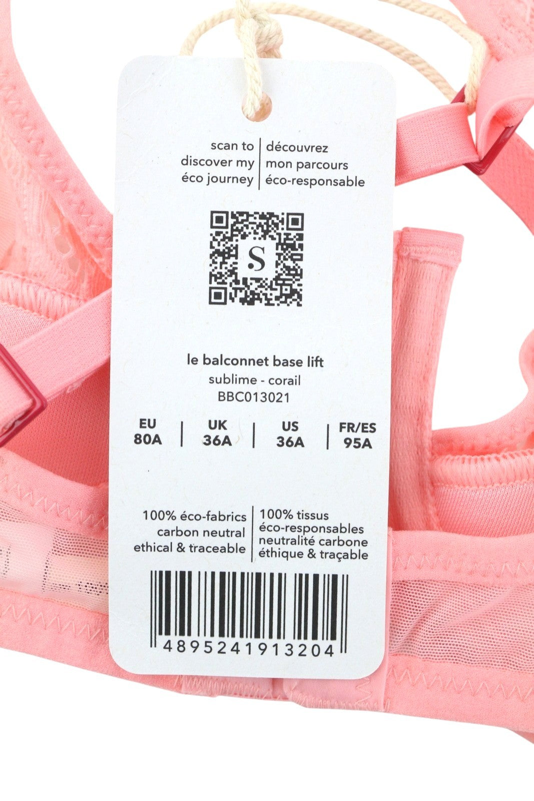 SCANDALE Le Balconnet Base Fit Sublime-Coral Women's Bra 80A Sheer Lace