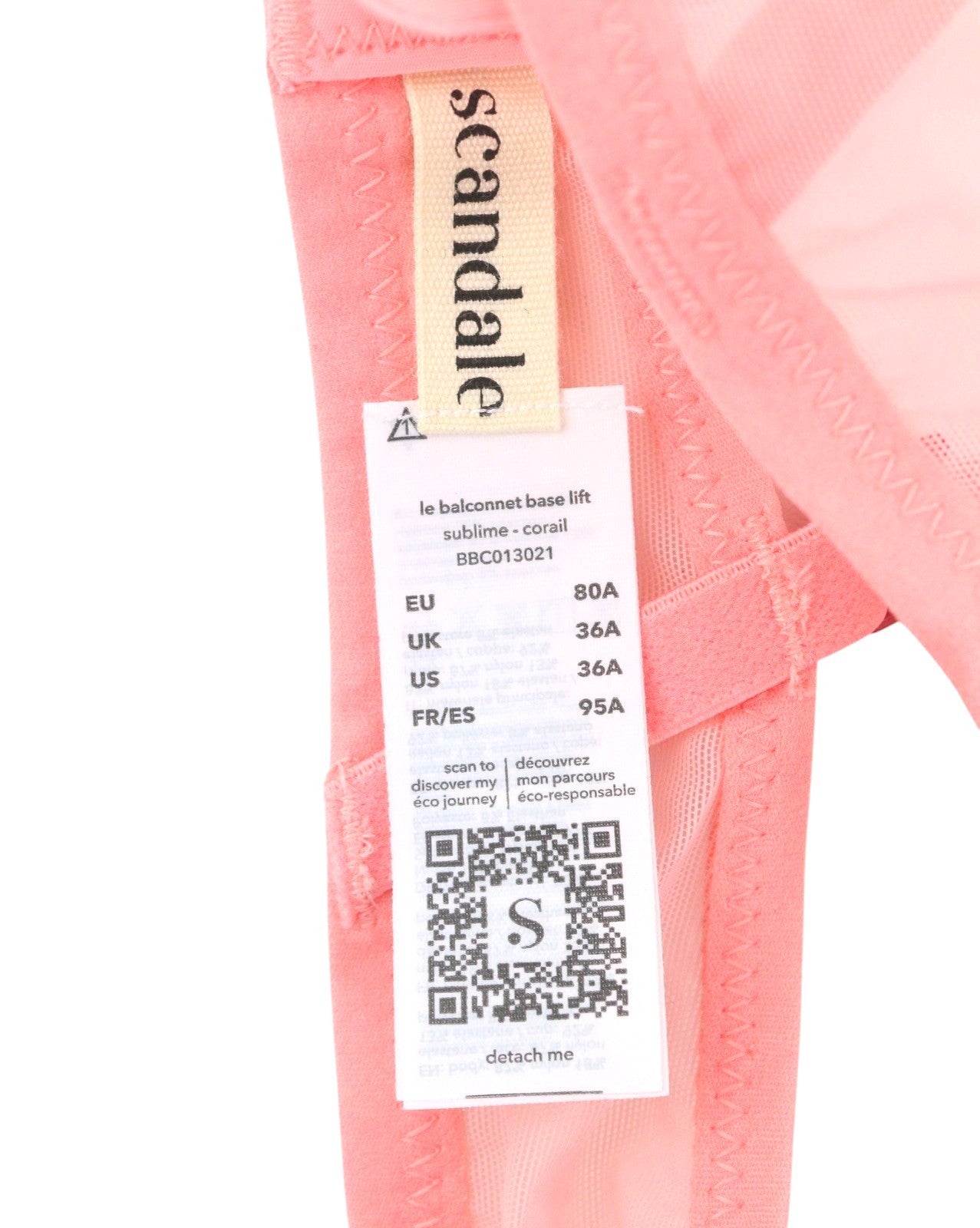 SCANDALE Le Balconnet Base Fit Sublime-Coral Women's Bra 80A Sheer Lace
