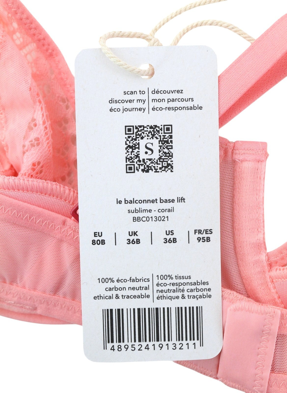 SCANDALE Le Balconnet Base Fit Sublime-Coral Women's Bra 80B Sheer Lace