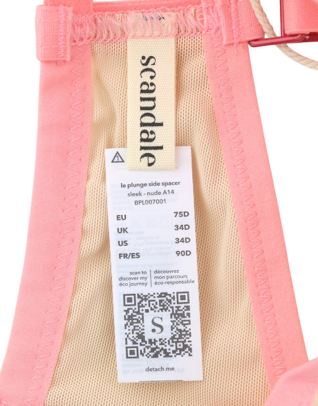 SCANDALE Le Plunge Side Spacer Sleek-Nude A14 Women's Bra 75D Mesh Detail