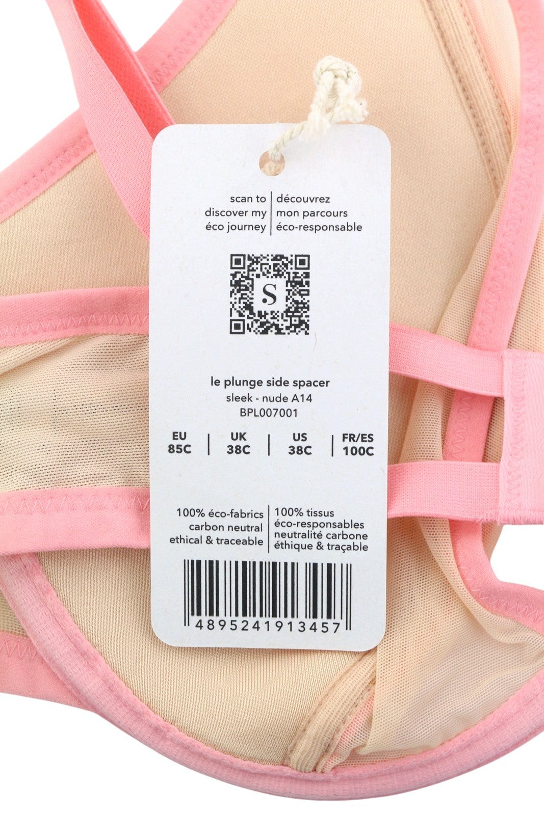 SCANDALE Le Plunge Side Spacer Sleek-Nude A14 Women's Bra 85C Mesh Detail
