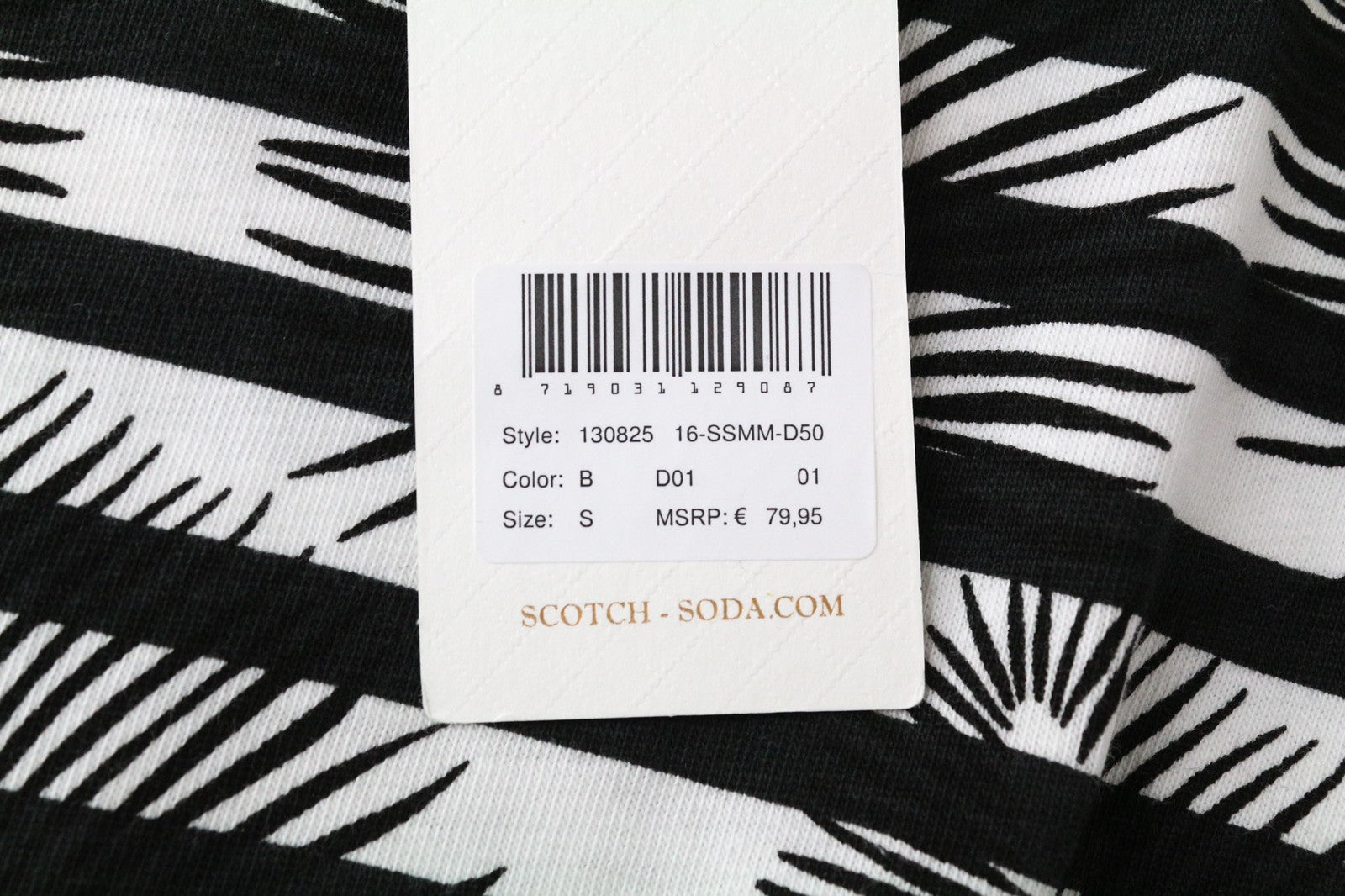SCOTCH & SODA Ams Couture Men's Tee S Black White Patterned Cotton Relaxed