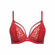 SCANDALE Plunge In Glamour Lace-Wired Women's Bra 70B Red Guipure Lace