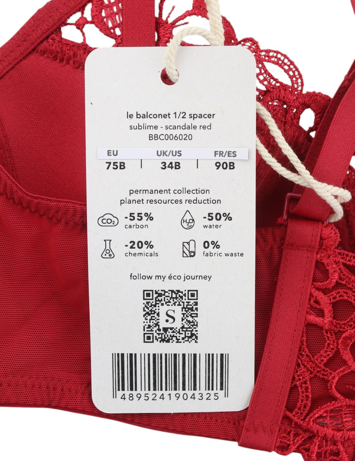 SCANDALE Le Balconet 1/2 Spacer Sublime-Red Women's Bra 75B Guipure Lace