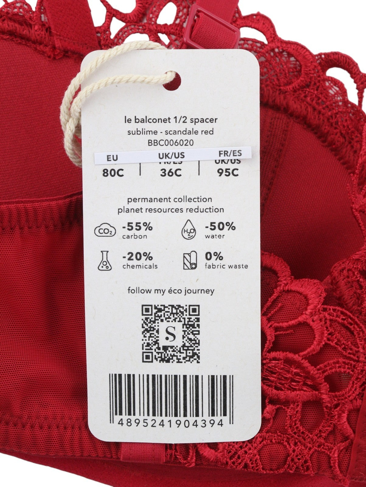 SCANDALE Le Balconet 1/2 Spacer Sublime-Red Women's Bra 80C Guipure Lace