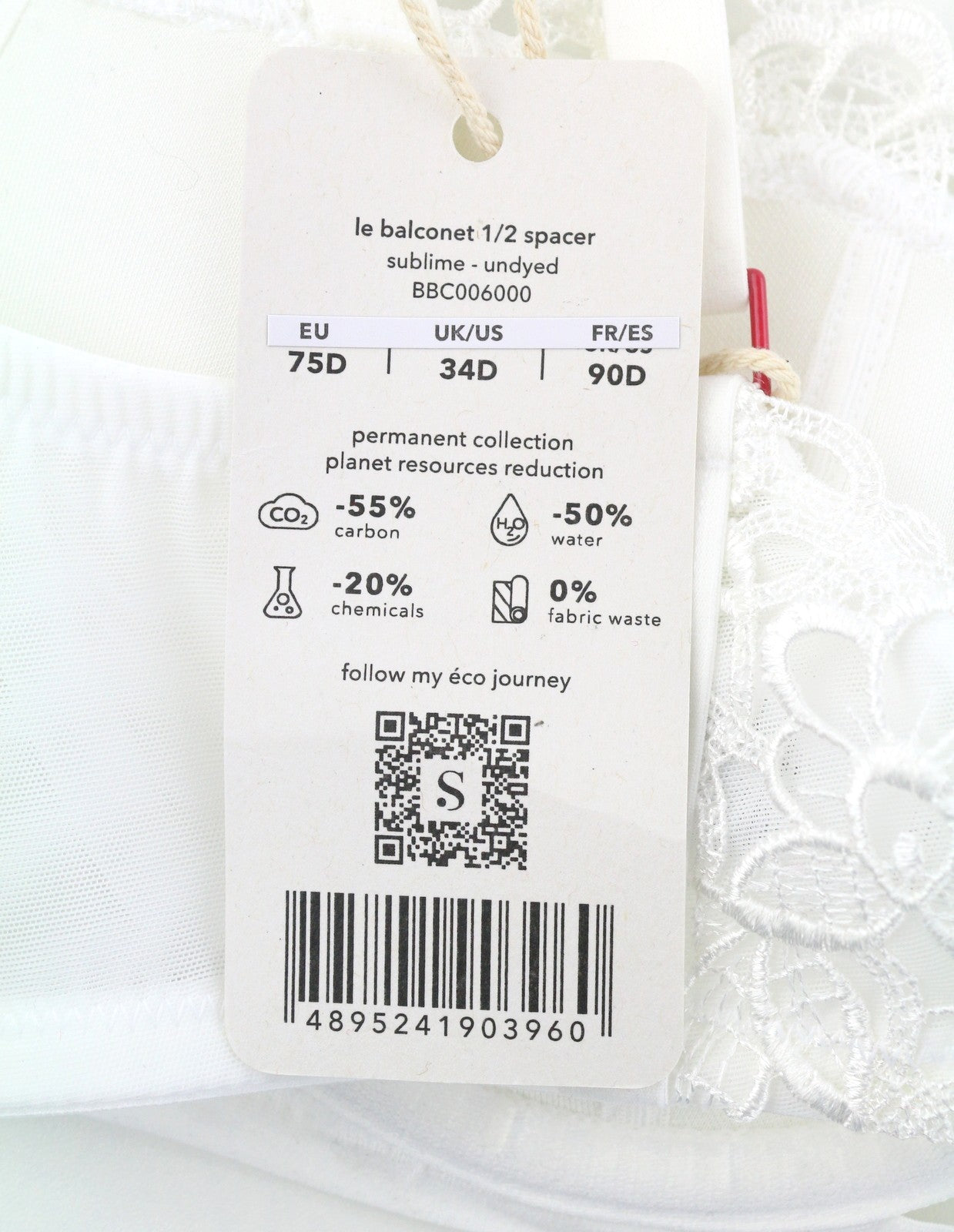 SCANDALE Le Balconet 1/2 Spacer Sublime-Undyed Women's Bra 75D White Lace