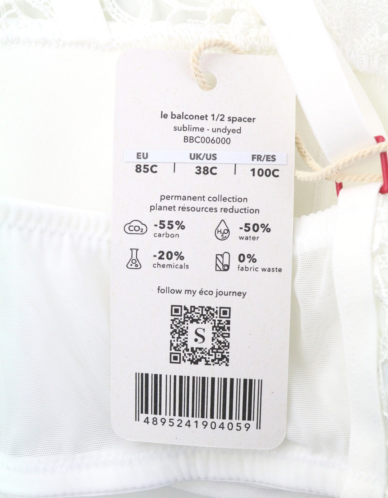 SCANDALE Le Balconet 1/2 Spacer Sublime-Undyed Women's Bra 85C White Lace