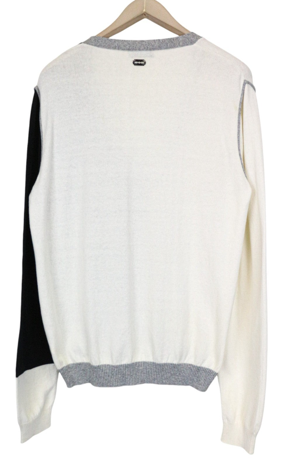 RICHMOND vyriškas kardiganas 50 balkšvos spalvos, juodos spalvos medvilnės vilnos ilgomis rankovėmis, su užtrauktuku 