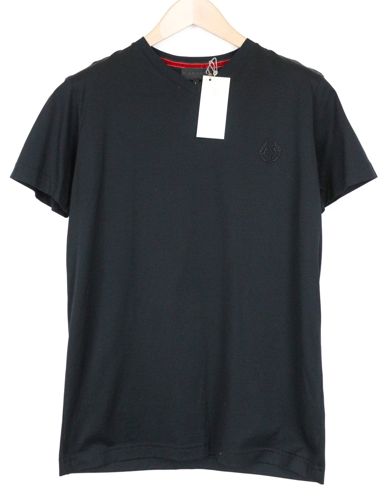 RICHMOND Men's T-Shirt L Black Pure Cotton Short Sleeve V-Neck Knitwear
