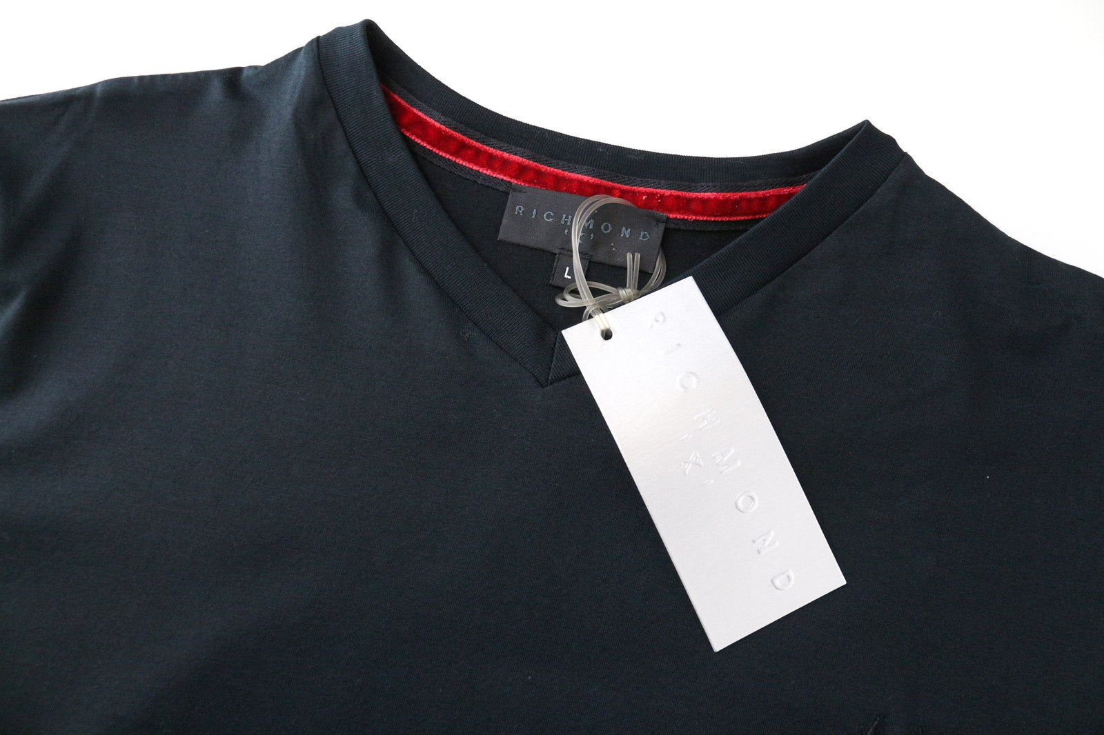 RICHMOND Men's T-Shirt L Black Pure Cotton Short Sleeve V-Neck Knitwear