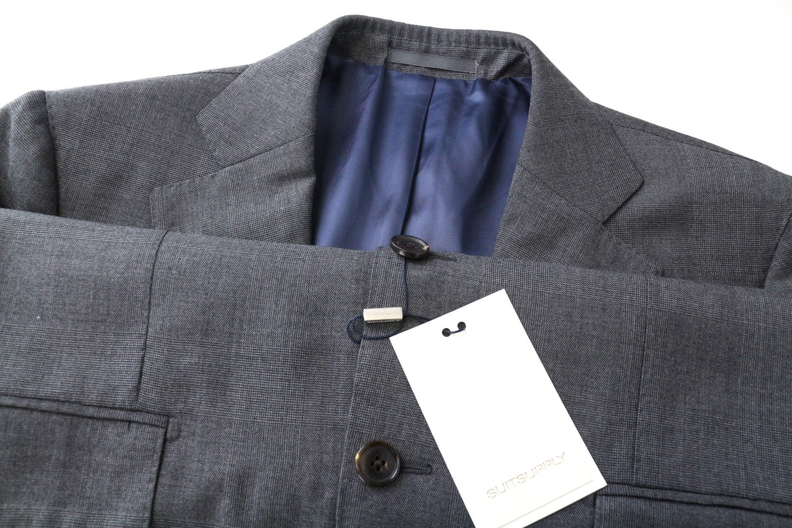 SUITSUPPLY La Spalla vyriškas švarkas UK38R pilkas vilnonis „Super 150's“ raštuotas 