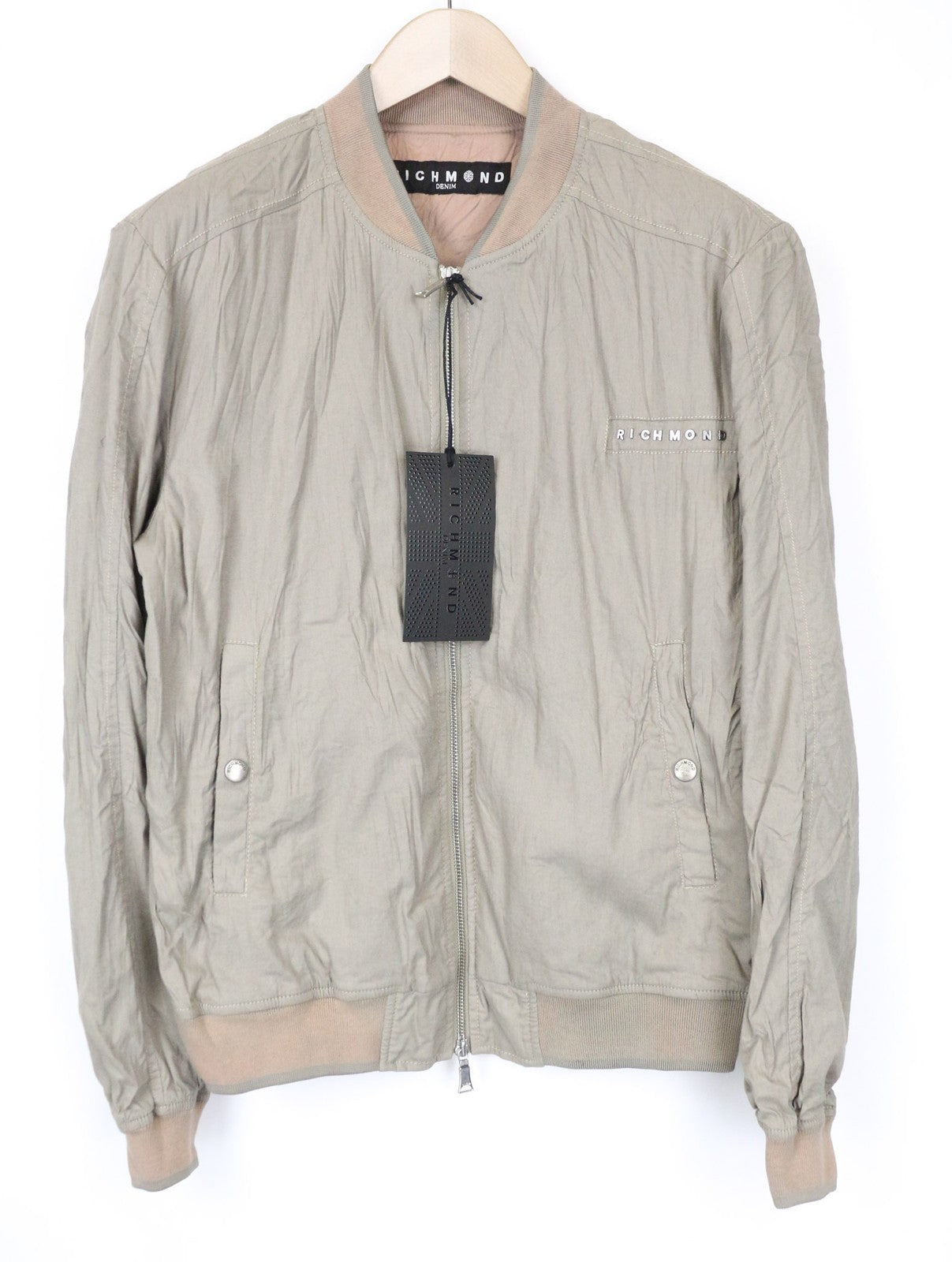 RICHMOND vyriška bomber striukė 48 smėlio spalvos ruda medvilninė tampri laisvalaikio stiliaus su užtrauktuku 
