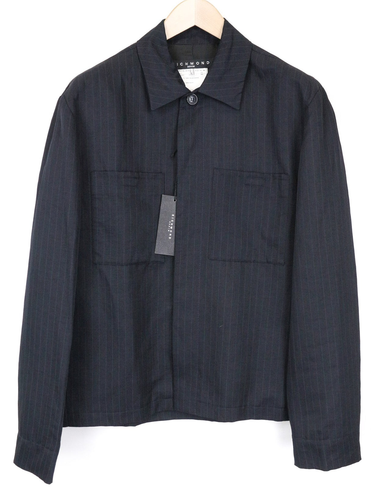 RICHMOND vyriškas lininio mišinio švarkas, UK18, tamsiai mėlynas, dryžuotas, laisvalaikio stiliaus, lengvas švarkas 