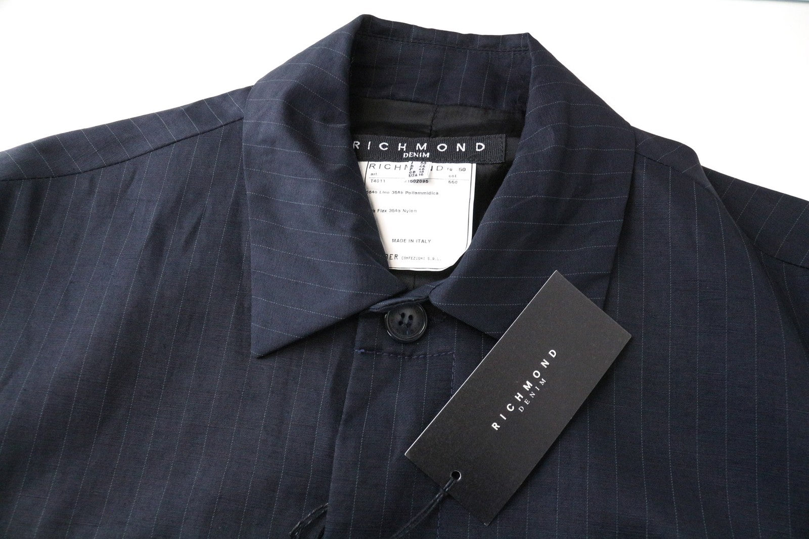 RICHMOND vyriškas lininio mišinio švarkas, UK18, tamsiai mėlynas, dryžuotas, laisvalaikio stiliaus, lengvas švarkas 