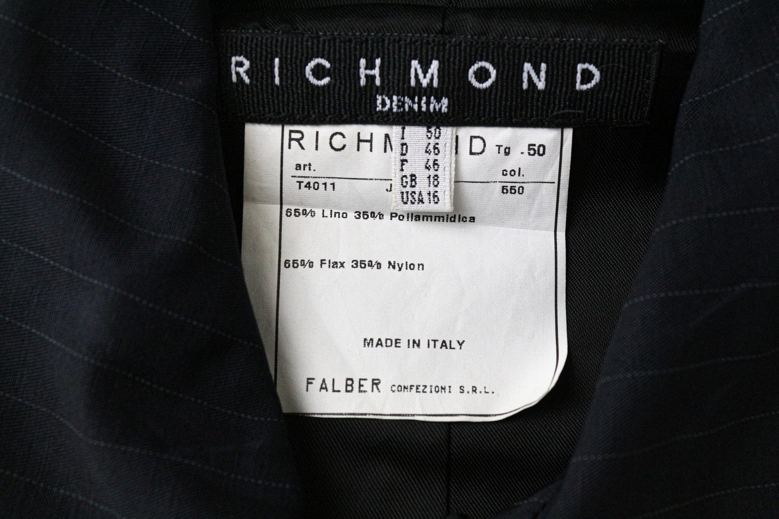 RICHMOND vyriškas lininio mišinio švarkas, UK18, tamsiai mėlynas, dryžuotas, laisvalaikio stiliaus, lengvas švarkas 