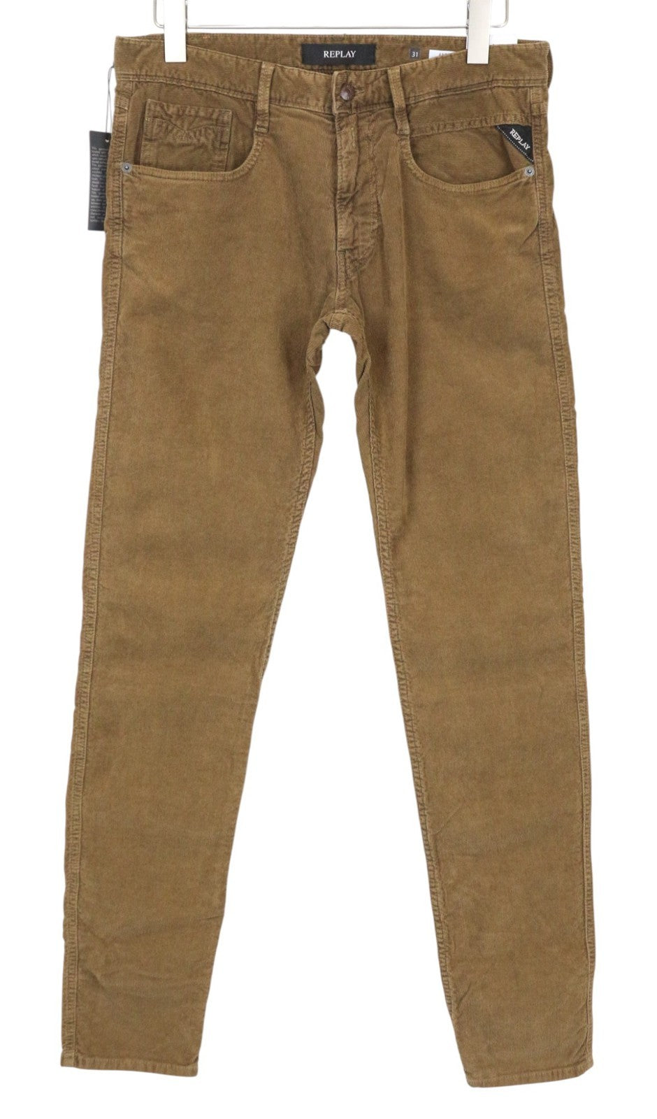 REPLAY Anbass vyriškos velveto kelnės W31/L34 rudos, plonos, tamprios medvilninės kelnės 