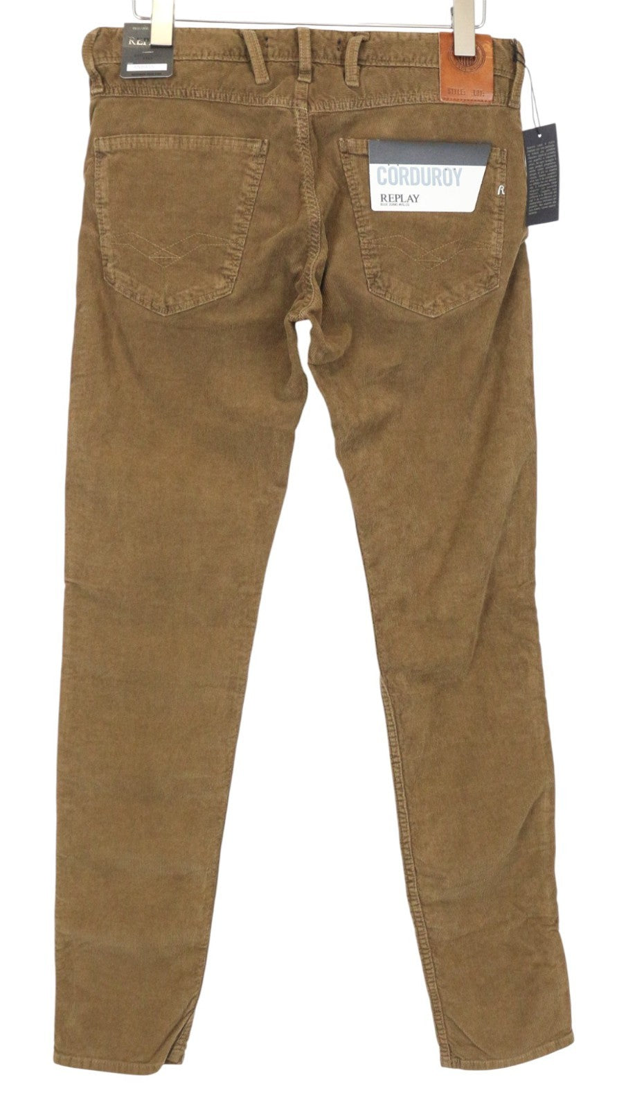REPLAY Anbass vyriškos velveto kelnės W31/L34 rudos, plonos, tamprios medvilninės kelnės 