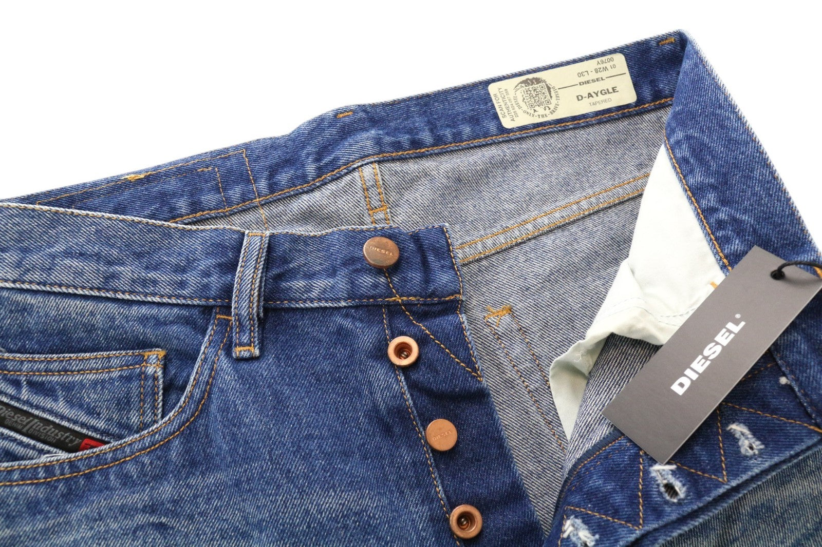 DIESEL D-Aygle 0076Y Men Jeans W28/L30 Blue Tapered Fit Non-Stretch Button-Fly