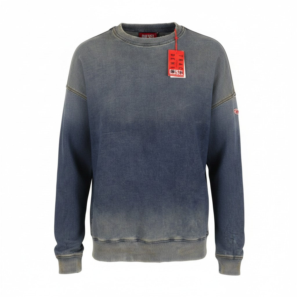 DIESEL D-Krib-Ne Men Sweatshirt XL Blue Faded Aged Look Distressed RRP350