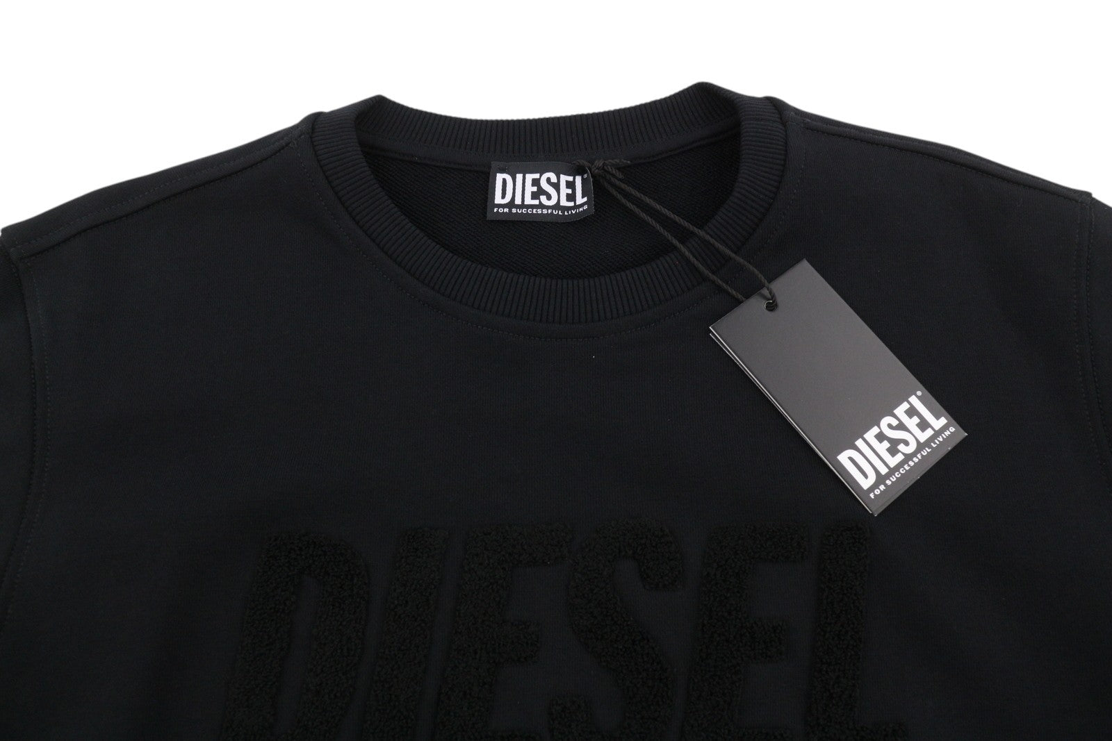 DIESEL Indigo-Out Men Sweatshirt M Black Crew Neck Fluffy Logo Pull On RRP175