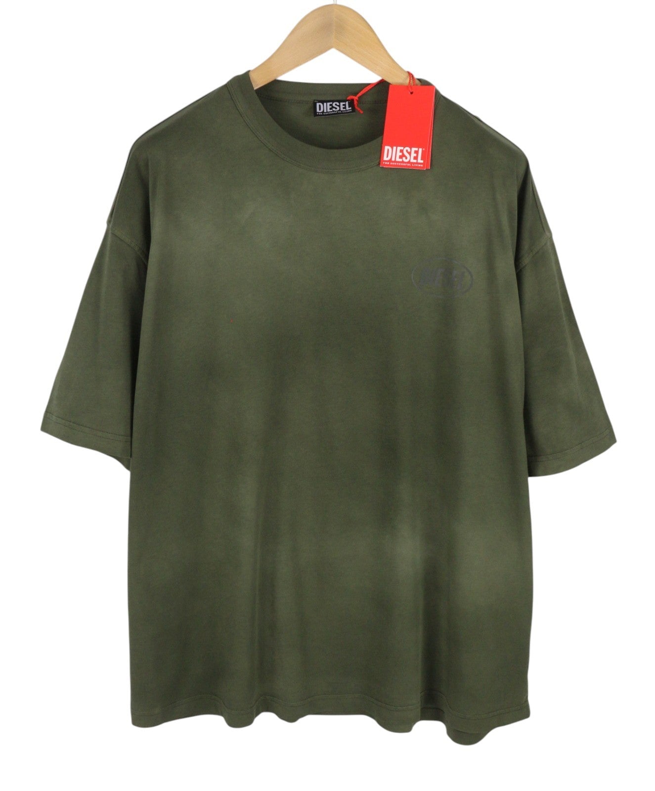 DIESEL T-Wash-Out Men T-Shirt 2XL Green Faded Tricot Oversized Short Sleeved