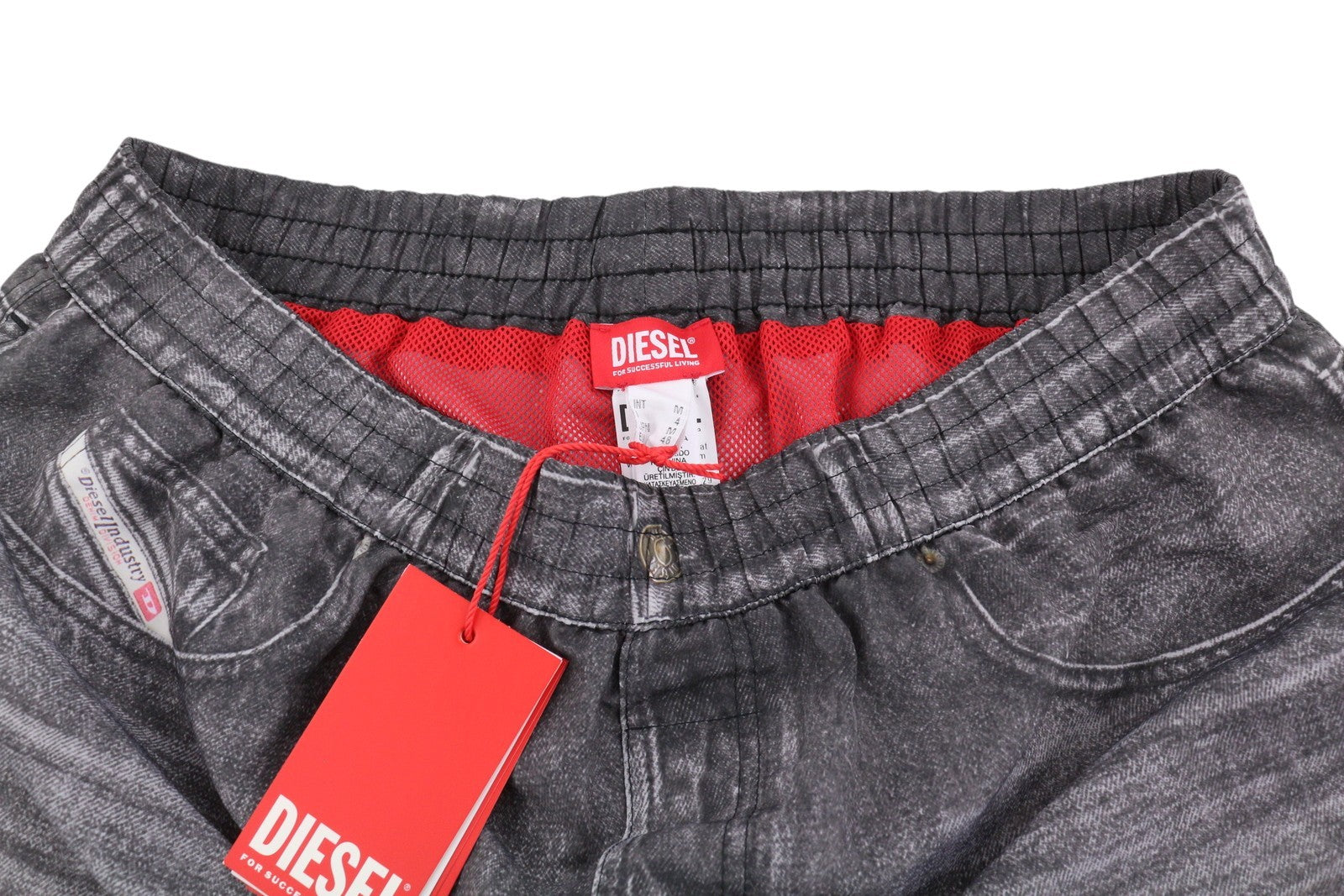DIESEL BMBX-KEN-37 Boxers Men Swimwear M Grey Denim Effect Mesh Inner RRP125
