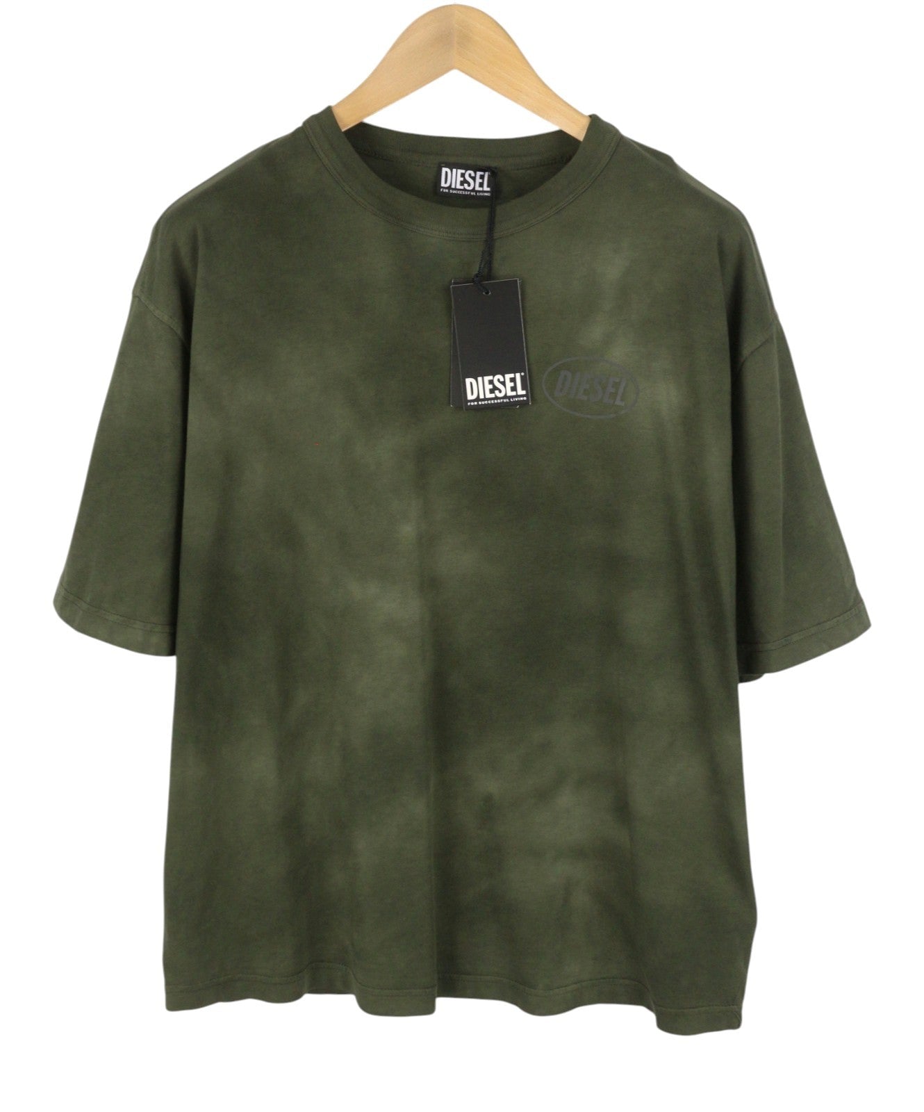 DIESEL T-Wash-Out Men T-Shirt XL Green Faded Tricot Oversized Short Sleeve