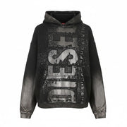 DIESEL S-Boxt-Hood-Q6 Men Hoodie XL Black Metallic Shiny Relaxed Fit RRP395