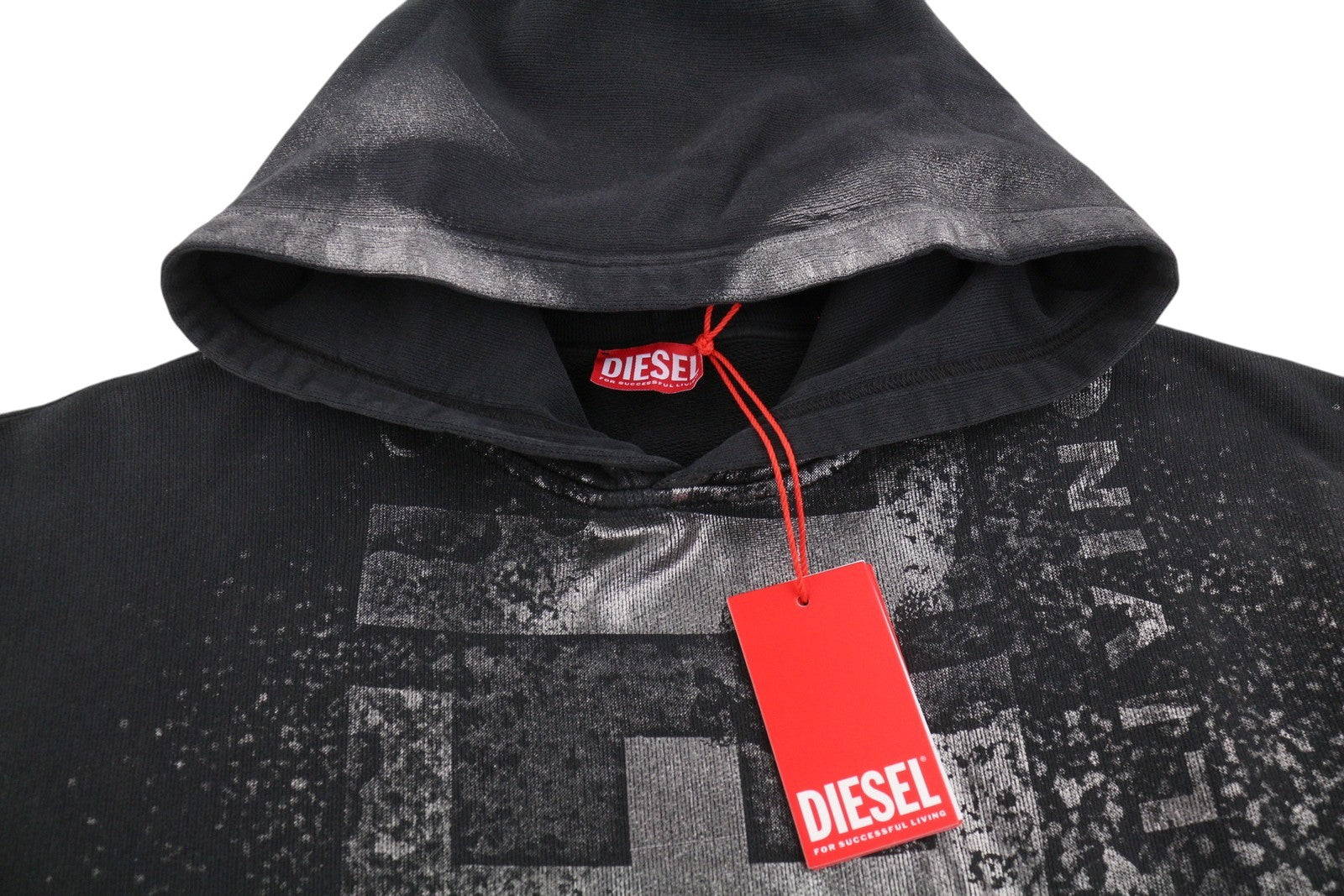 DIESEL S-Boxt-Hood-Q6 Men Hoodie XL Black Metallic Shiny Relaxed Fit RRP395