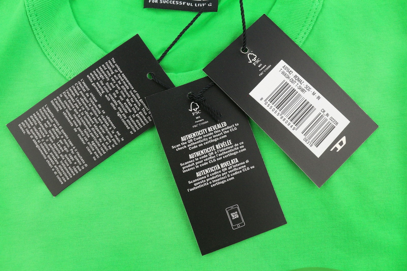 DIESEL T-Wash-Out Men T-Shirt M Green Faded Oversized Crew Neck Short Sleeve