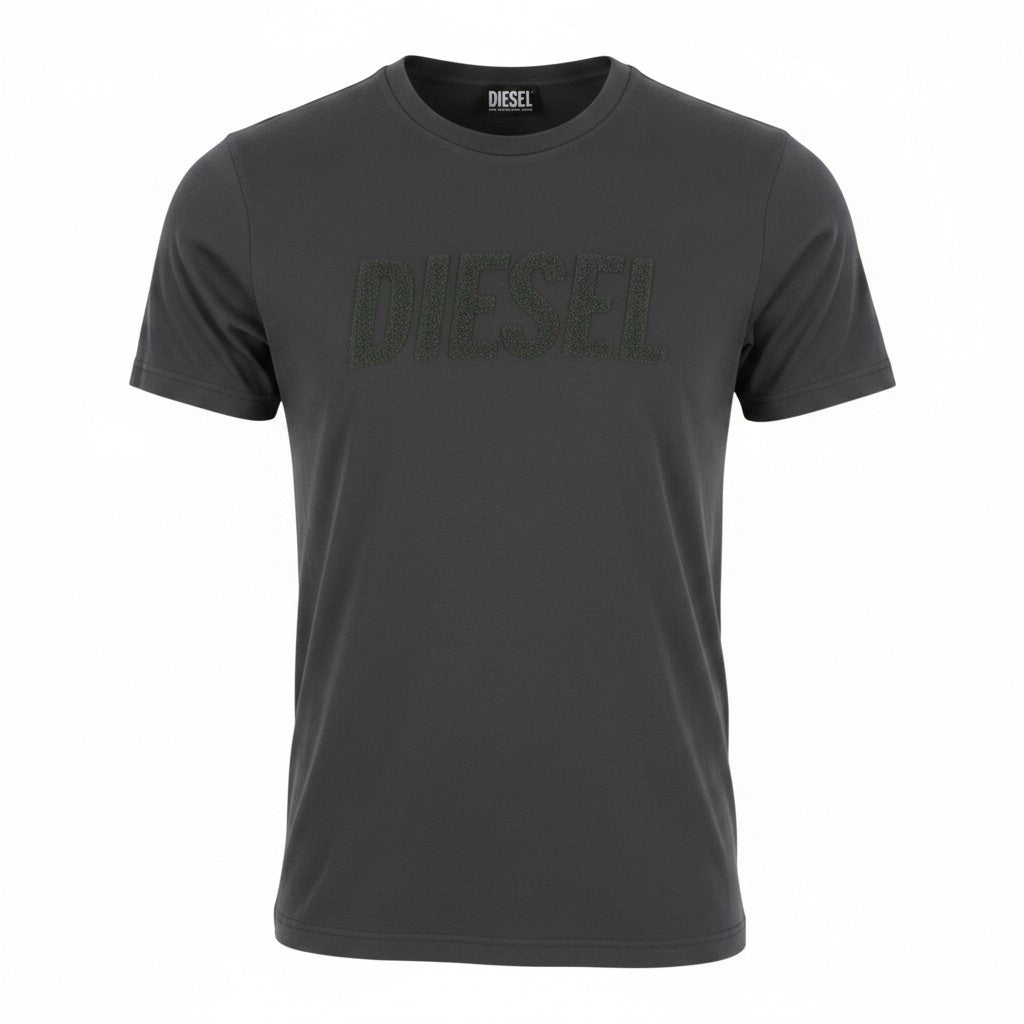DIESEL T-Diegor-Big-Crew Men T-Shirt M Grey Fluffy Logo Crew Neck Short Sleeve