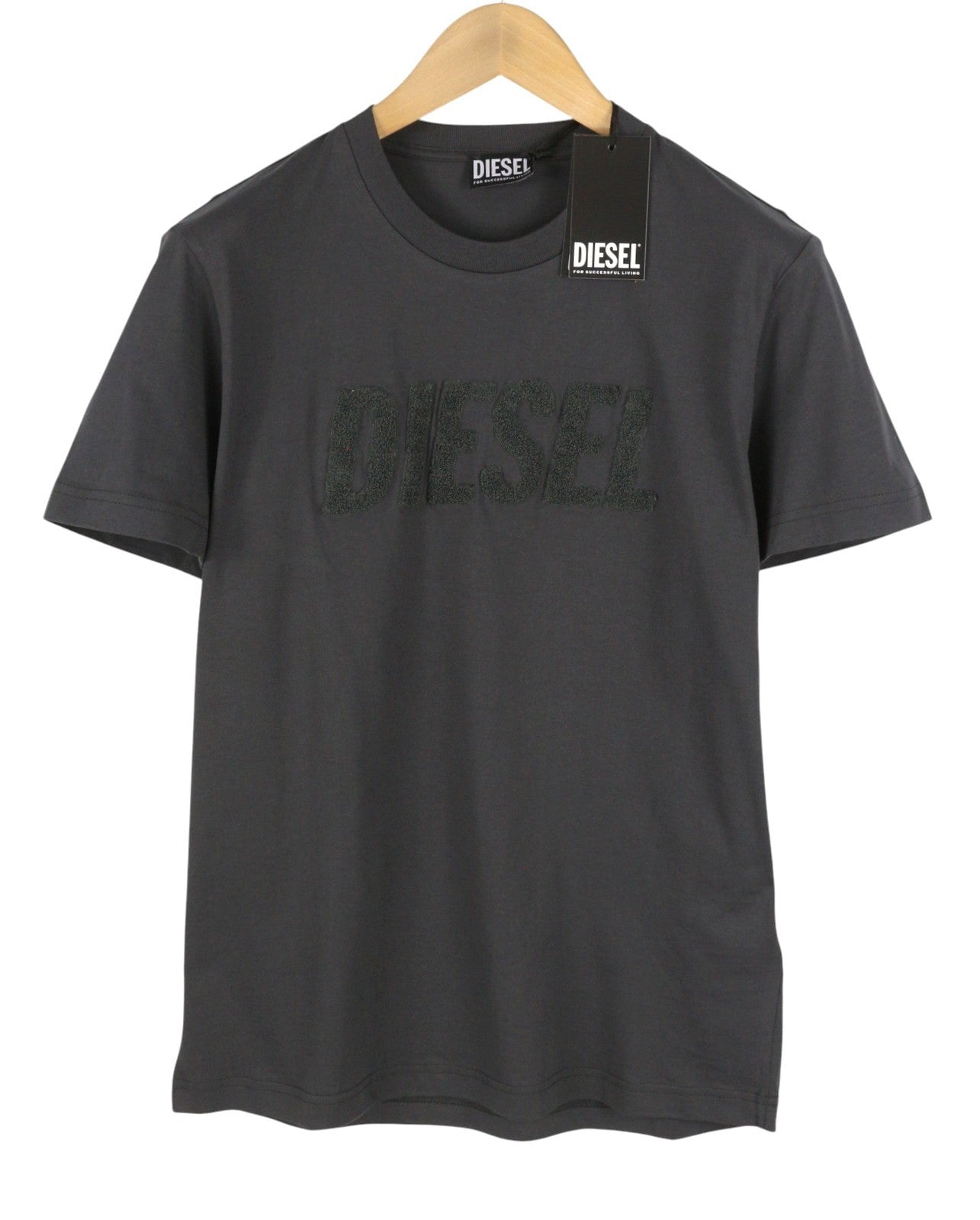 DIESEL T-Diegor-Big-Crew Men T-Shirt M Grey Fluffy Logo Crew Neck Short Sleeve