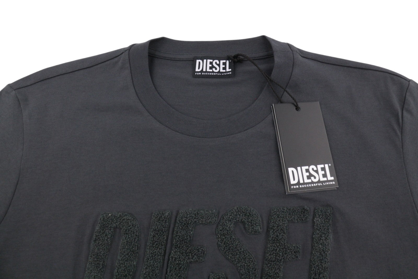 DIESEL T-Diegor-Big-Crew Men T-Shirt M Grey Fluffy Logo Crew Neck Short Sleeve