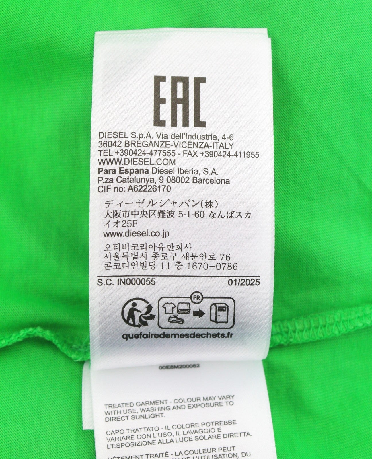 DIESEL T-Wash-Out Men T-Shirt 2XL Green Faded Oversized Crew Neck Short Sleeve