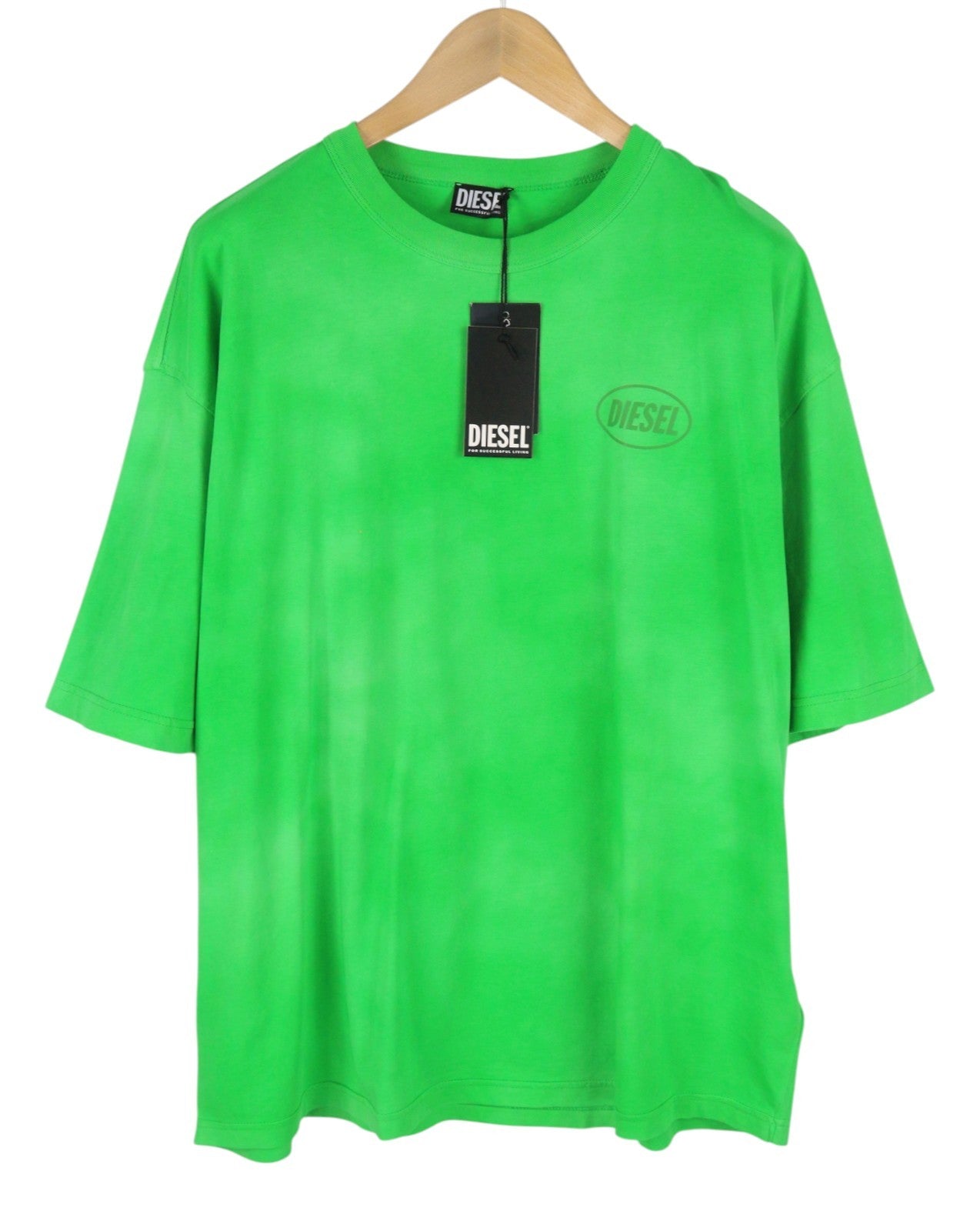 DIESEL T-Wash-Out Men T-Shirt 2XL Green Faded Oversized Crew Neck Short Sleeve