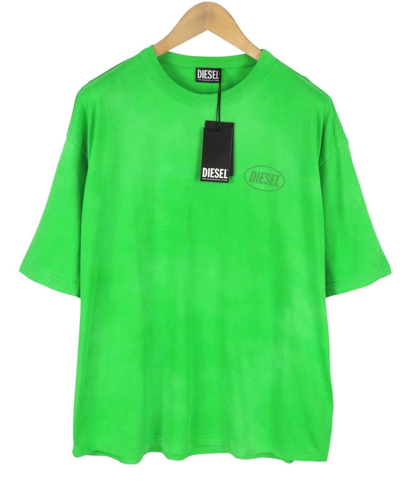 DIESEL T-Wash-Out Men T-Shirt L Green Faded Oversized Crew Neck Short Sleeve