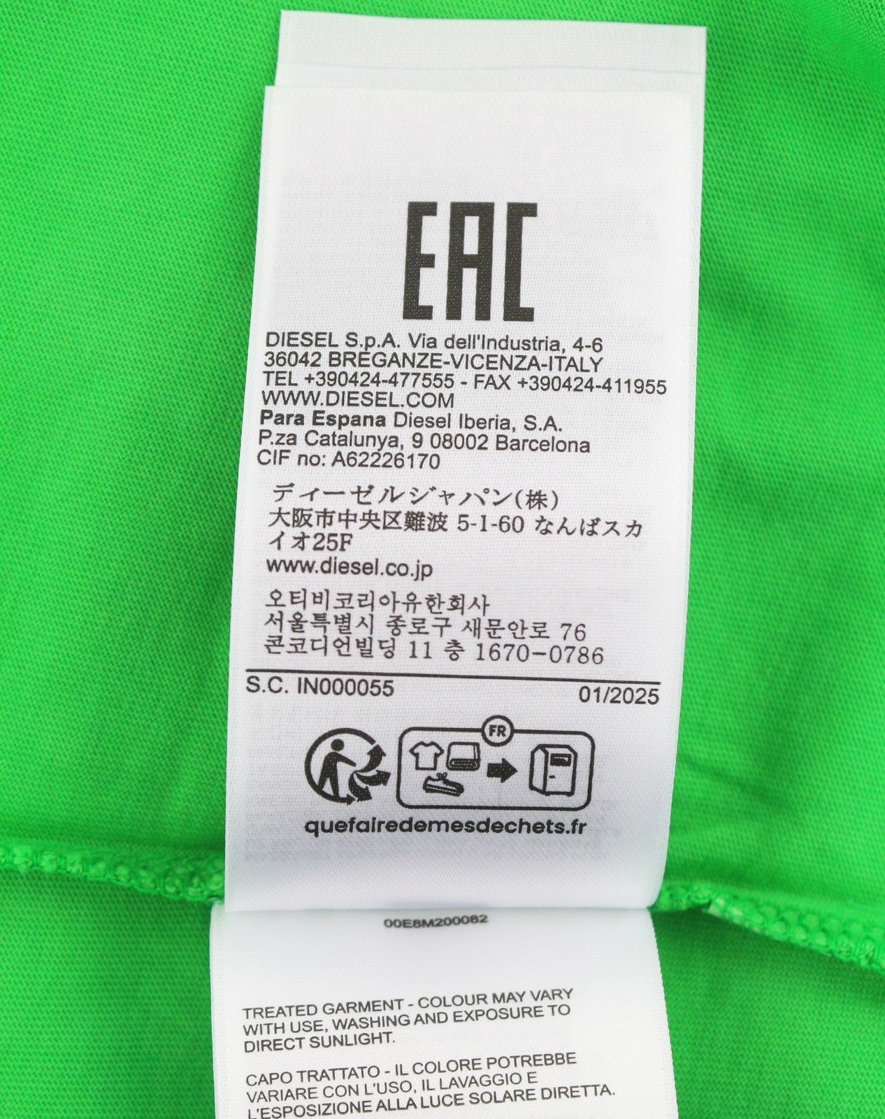 DIESEL T-Wash-Out Men T-Shirt L Green Faded Oversized Crew Neck Short Sleeve