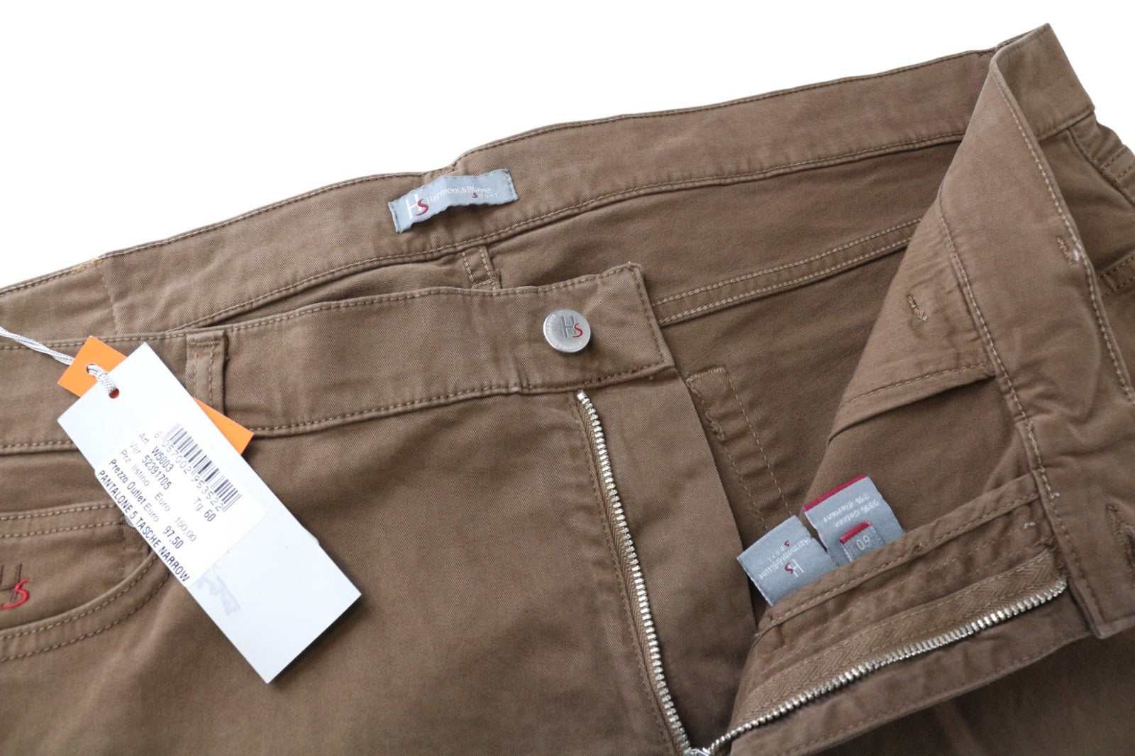 HARMONT &amp; BLAINE vyriškos kelnės 60 rudos, plonos, tamprios, siauro kirpimo medvilninės kelnės 