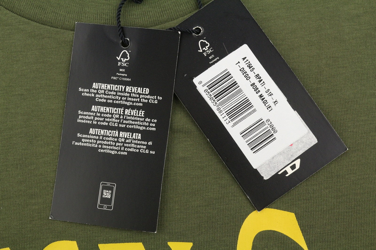 DIESEL T-Diego-Boss Men T-Shirt XL Green Tricot Crew Neck Short Sleeve