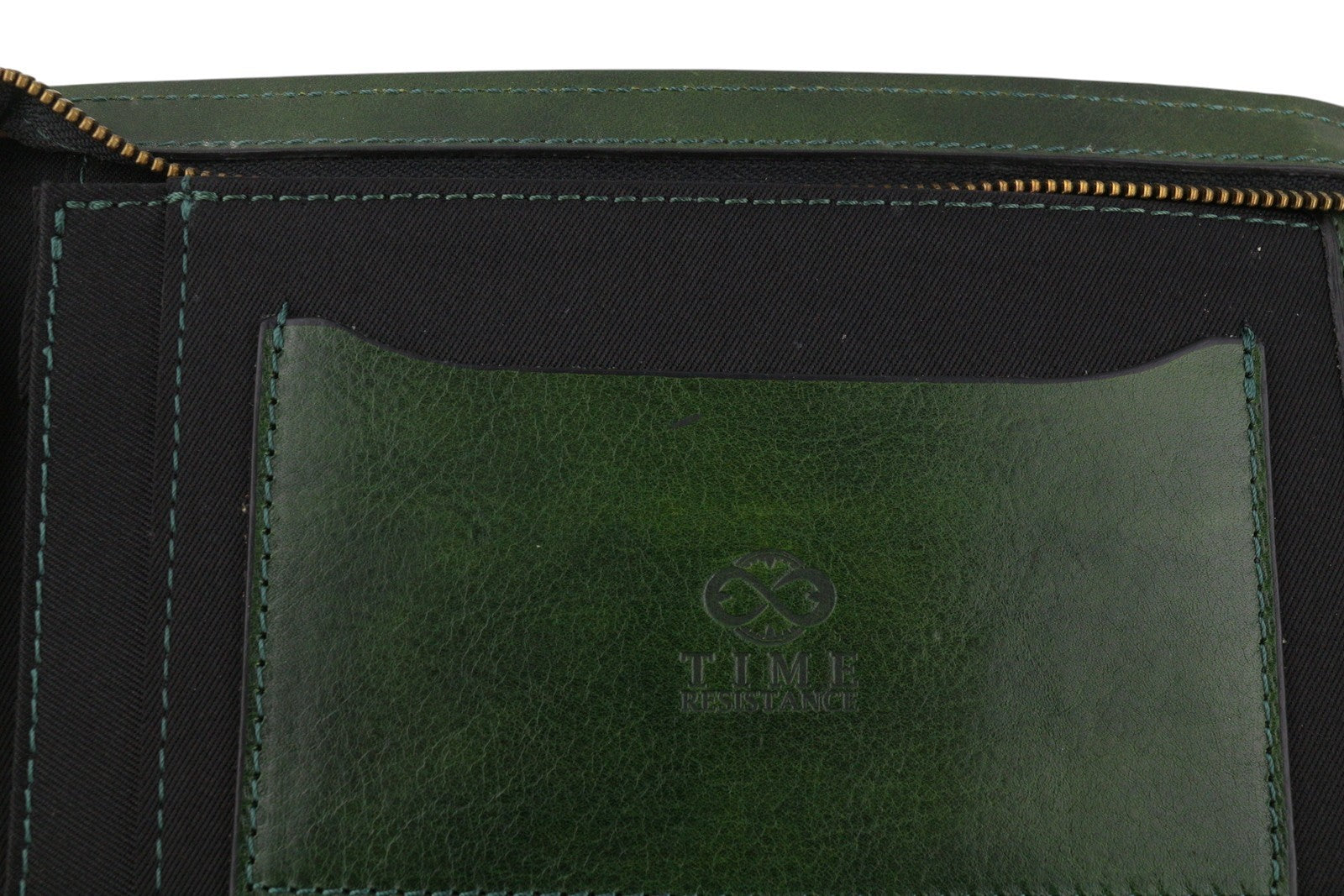 TIME RESISTANCE Candide Men A4 Documents Folder Organizer Green Leather RRP160