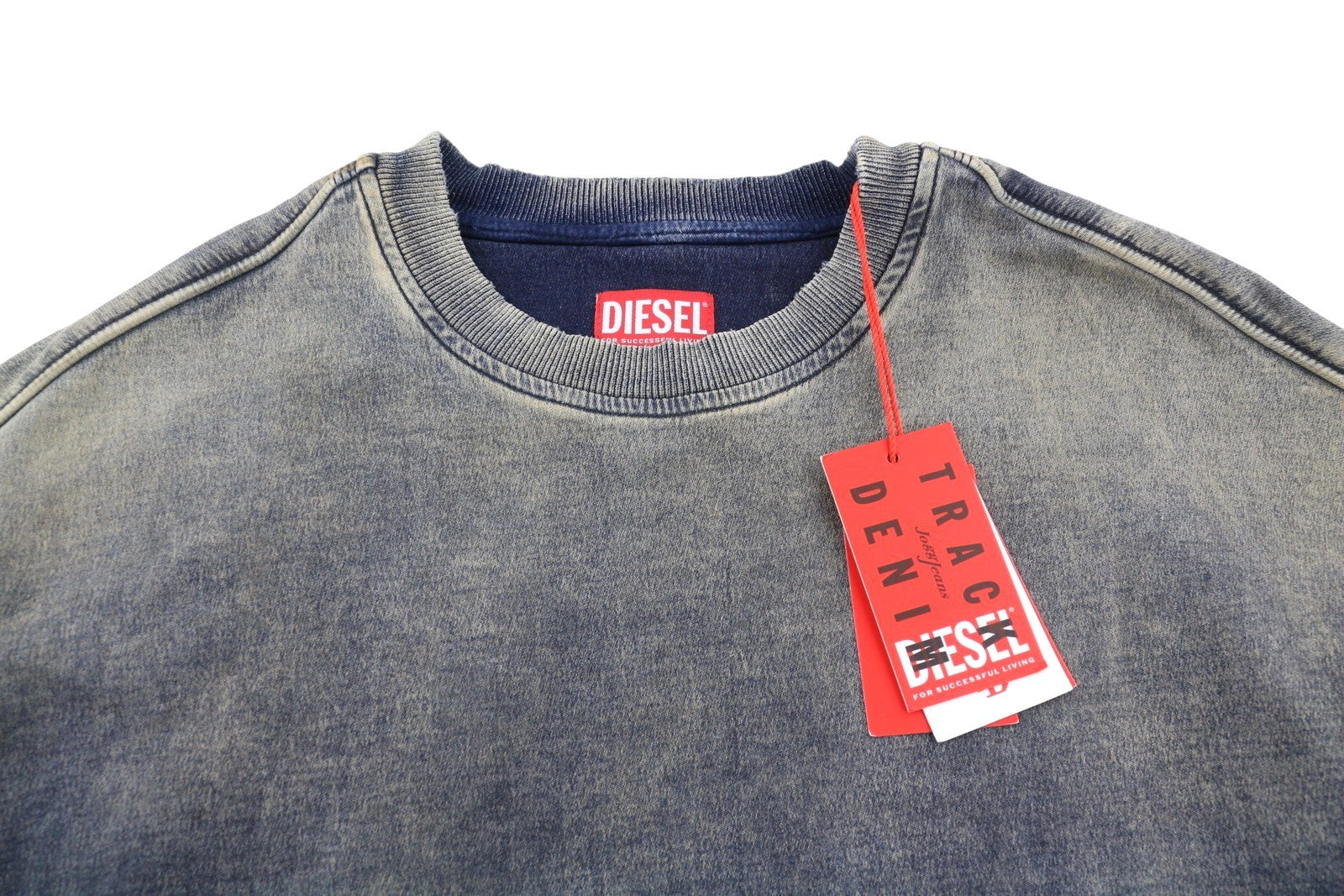 DIESEL D-Krib-Ne Men Sweatshirt XL Blue Faded Aged Look Distress RRP350