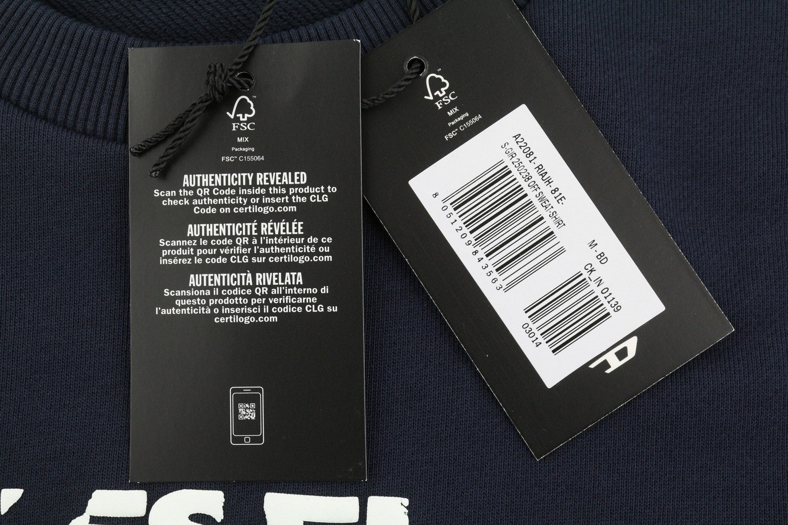 DIESEL S-Girk 250238 OFF Men Sweatshirt M Blue Crew Neck Long Sleeve Pull On