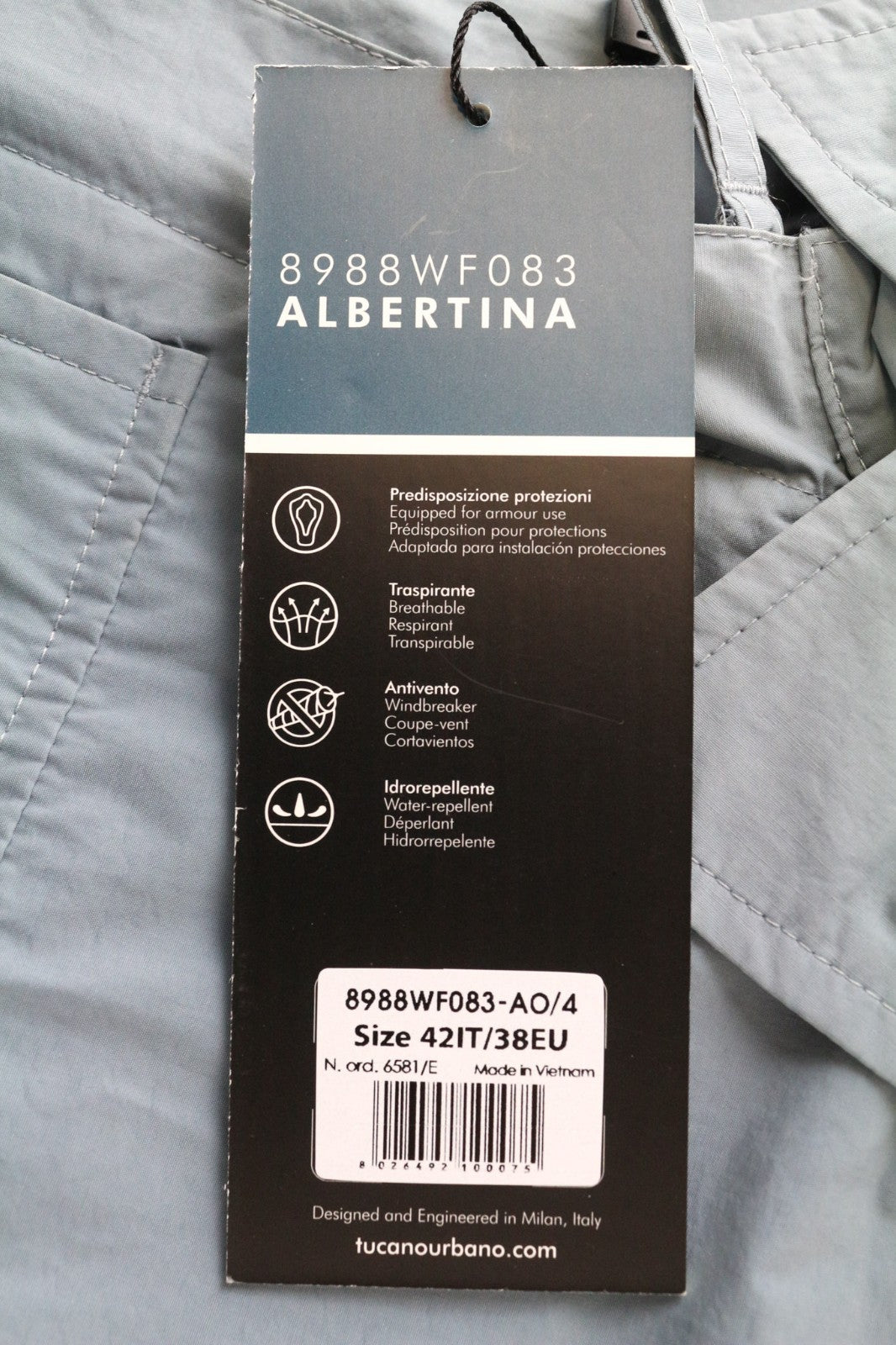 TUCANO URBANO Albertina moteriška striukė su gobtuvu, mėlyna, medvilnės mišinio, vėjui nepralaidi striukė, EU38 