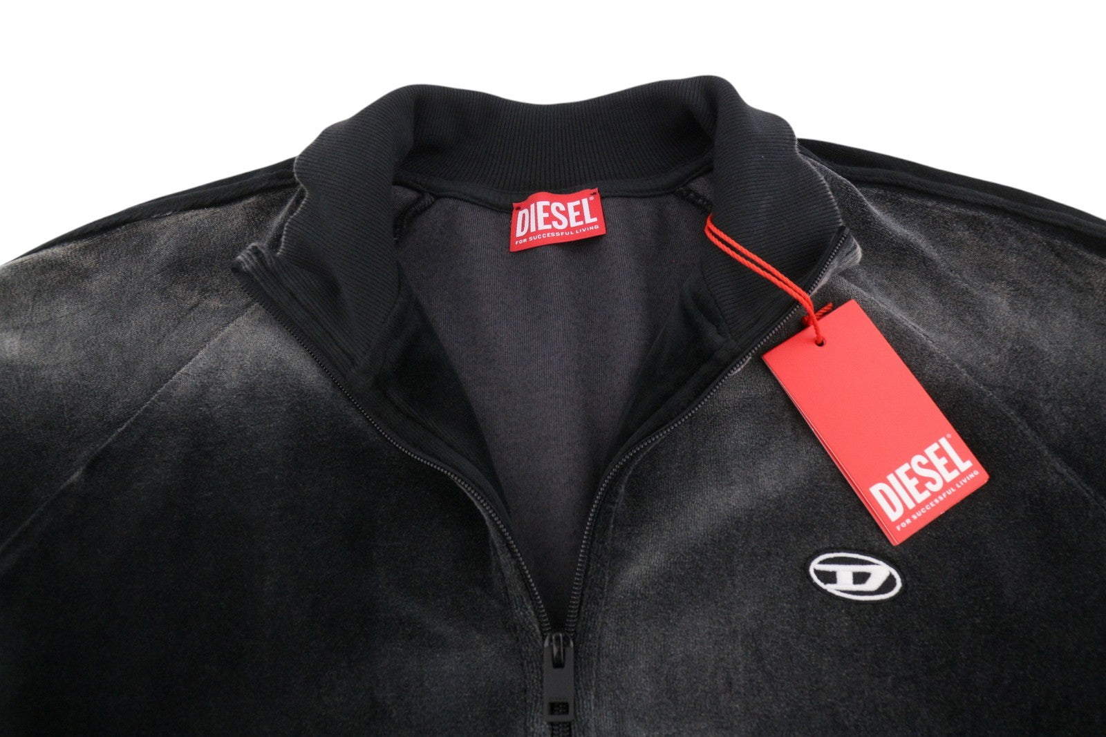 DIESEL S-Raband Men Sweatshirt L Black Faded Full Zip Track Top RRP325