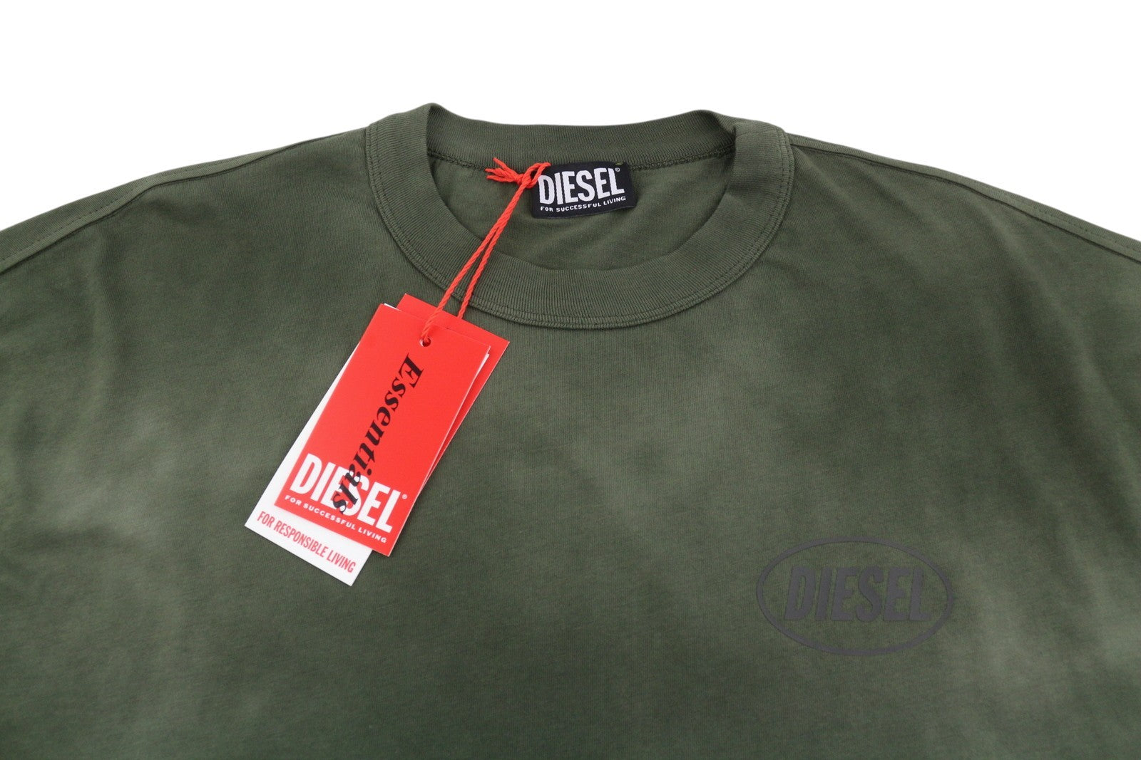 DIESEL T-Wash-Out Men T-Shirt XL Green Faded Tricot Oversized Short Sleeved