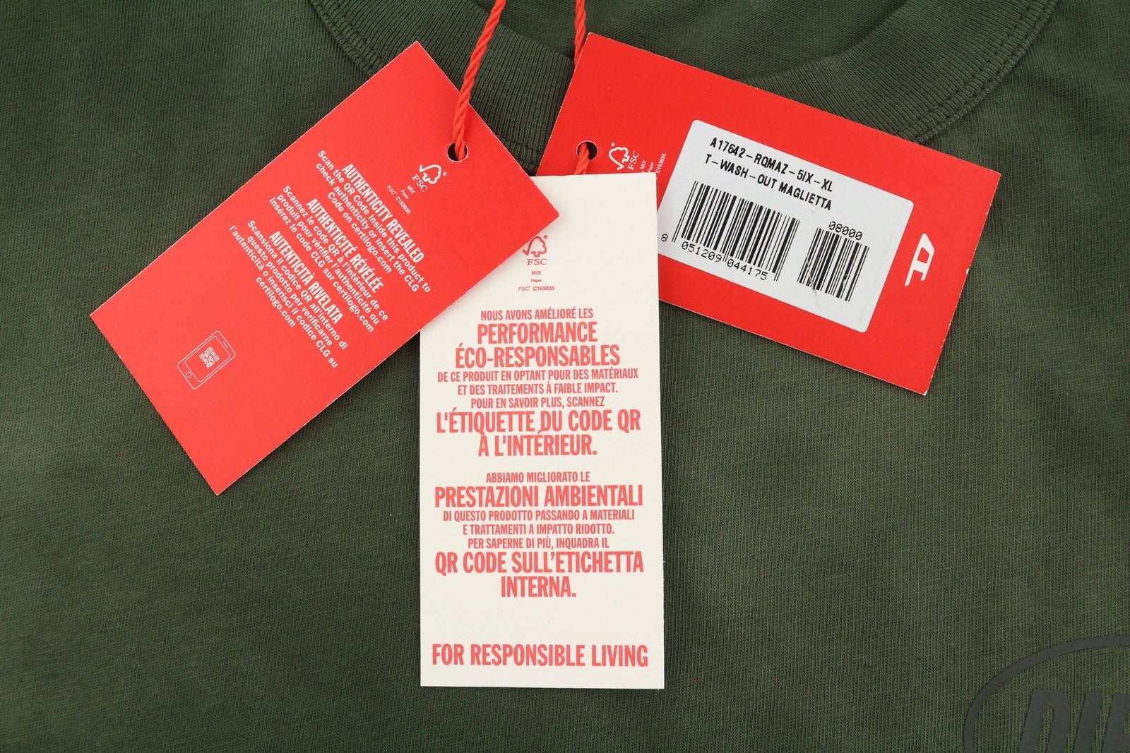 DIESEL T-Wash-Out Men T-Shirt XL Green Faded Tricot Oversized Short Sleeved