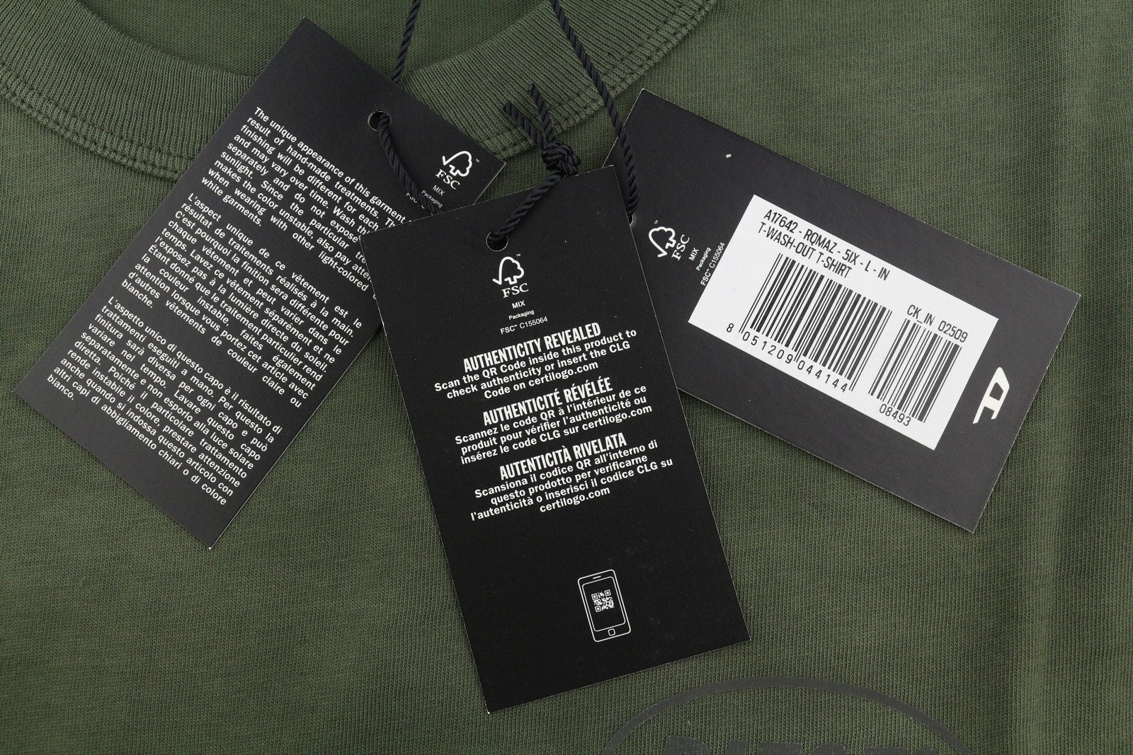 DIESEL T-Wash-Out Men T-Shirt L Green Faded Tricot Oversized Short Sleeve