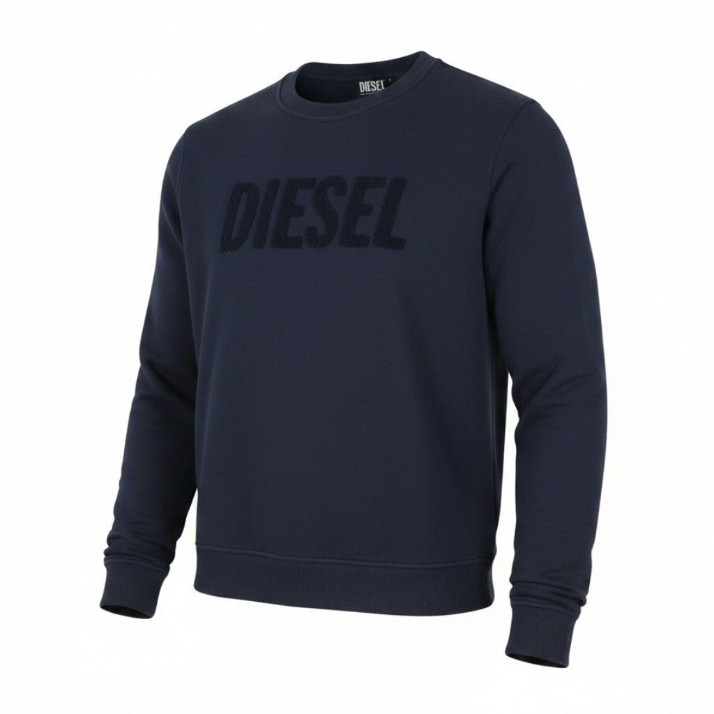 DIESEL Indigo-Out Men Sweatshirt L Blue Crew Neck Fluffy Logo Pull On RRP175