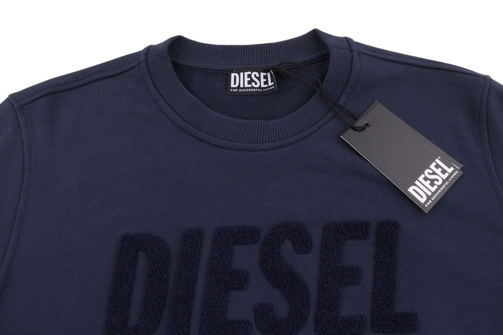 DIESEL Indigo-Out Men Sweatshirt L Blue Crew Neck Fluffy Logo Pull On RRP175