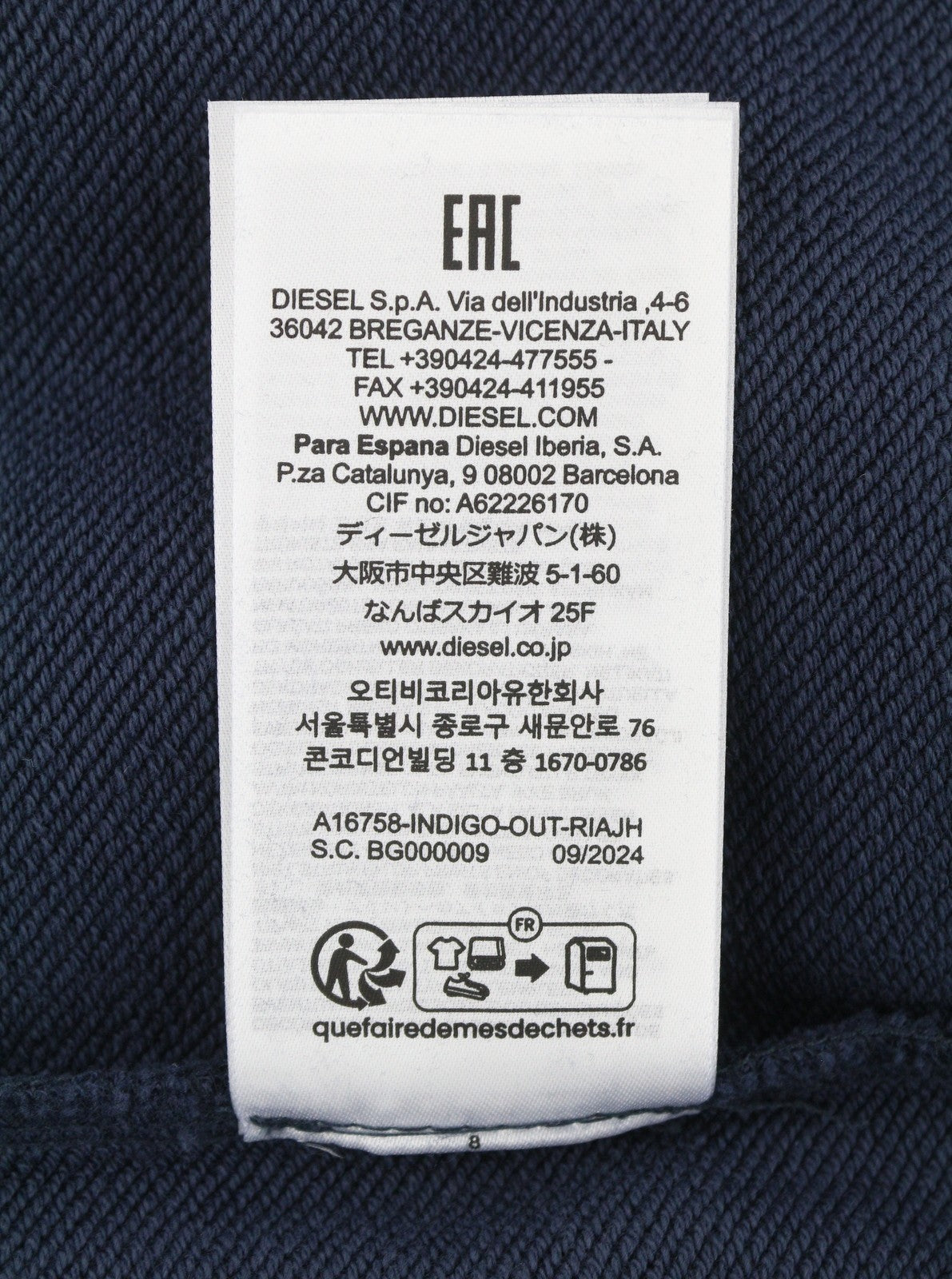 DIESEL Indigo-Out Men Sweatshirt L Blue Crew Neck Fluffy Logo Pull On RRP175